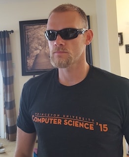 Sporting my new Princeton CS department t-shirt during Graduate School (notice my fetching beard).